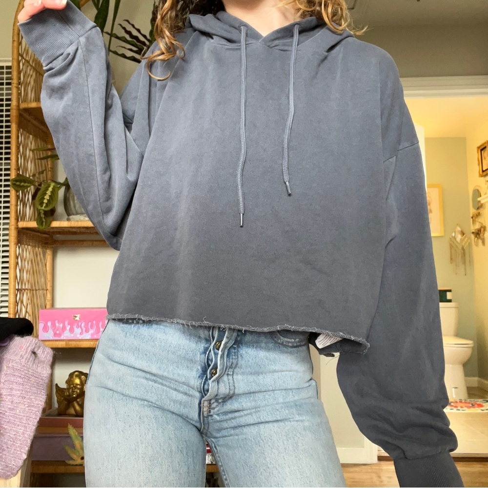 NWT Dark grey CROPPED RAW HEM HOODIE
